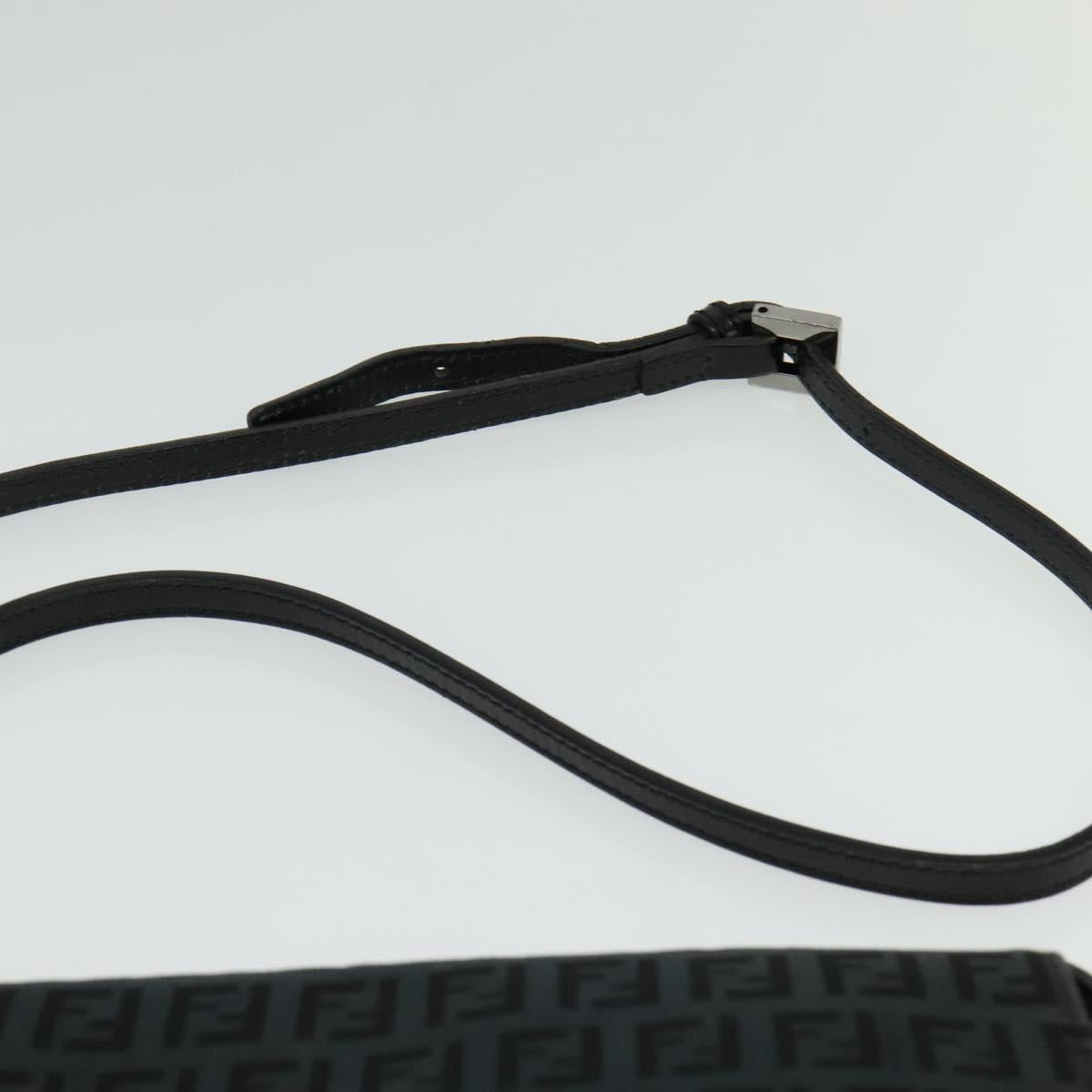 FENDI Zucchino Canvas Mamma Baguette Shoulder Bag Black Silver Auth 141276