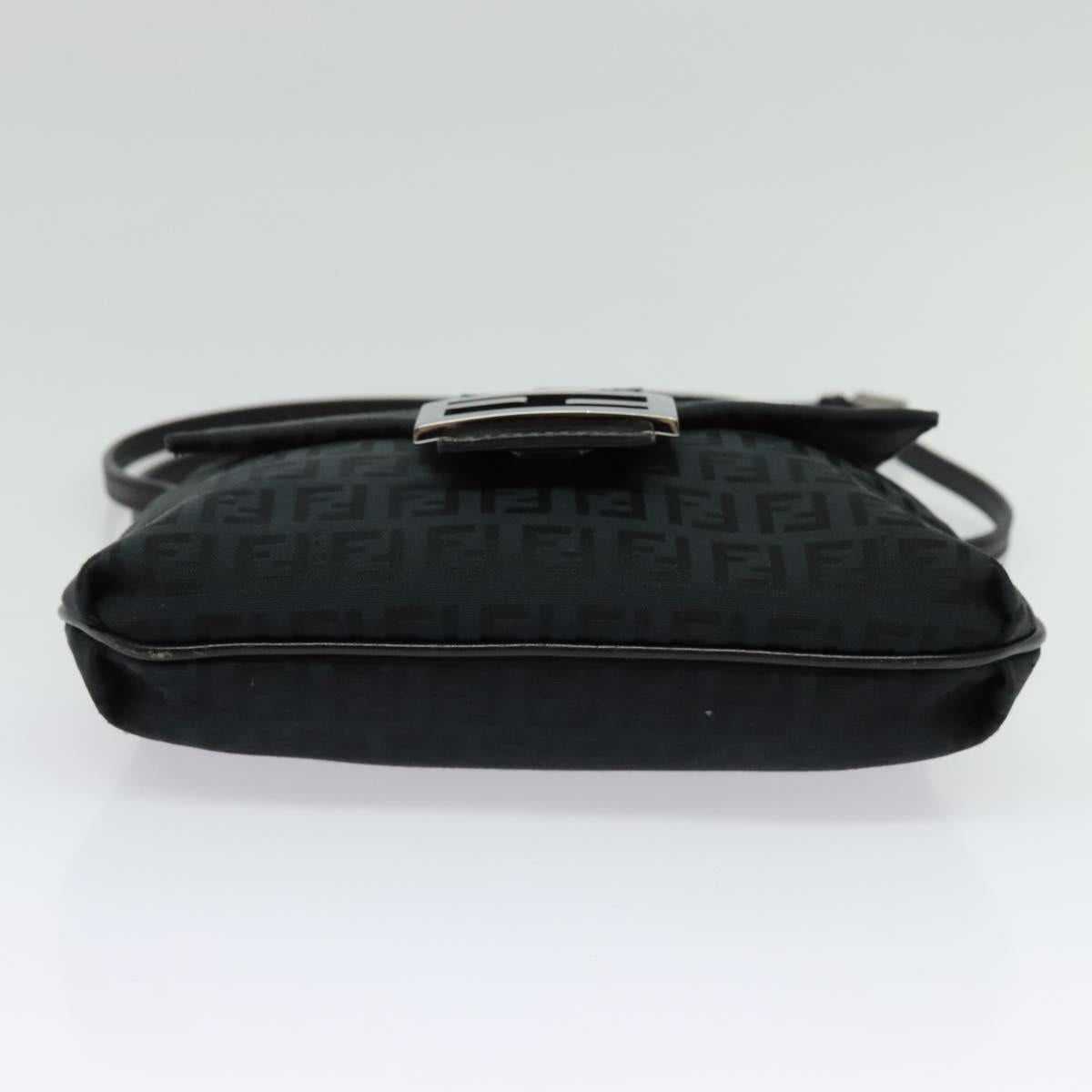 FENDI Zucchino Canvas Mamma Baguette Shoulder Bag Black Silver Auth 141276