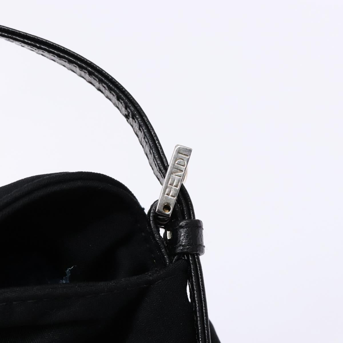 FENDI Mamma Baguette Shoulder Bag Nylon Black Silver Auth 141277