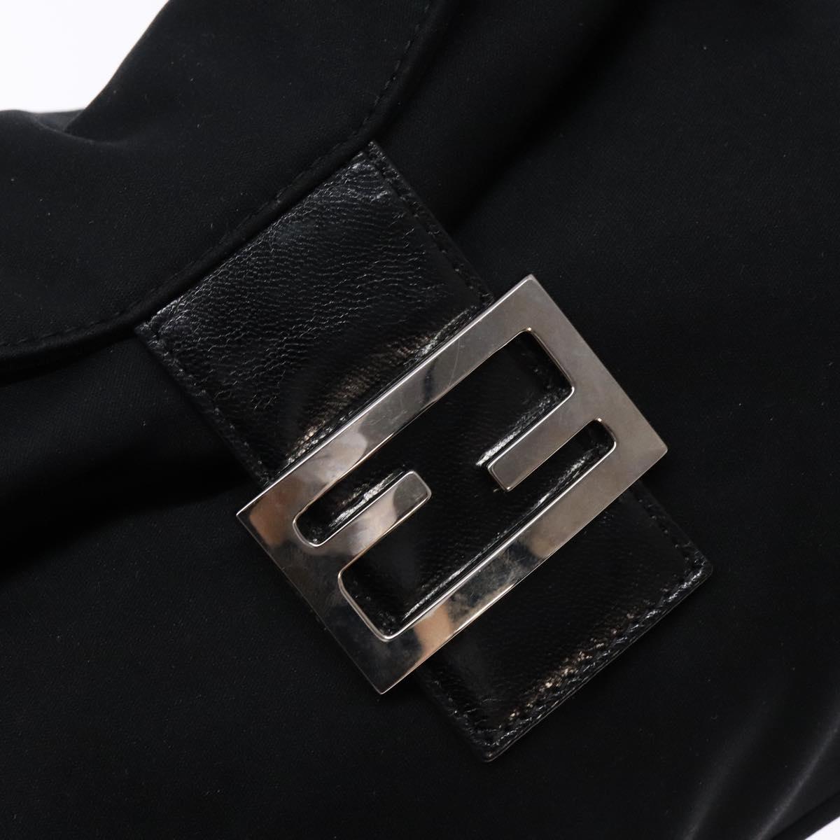 FENDI Mamma Baguette Shoulder Bag Nylon Black Silver Auth 141277