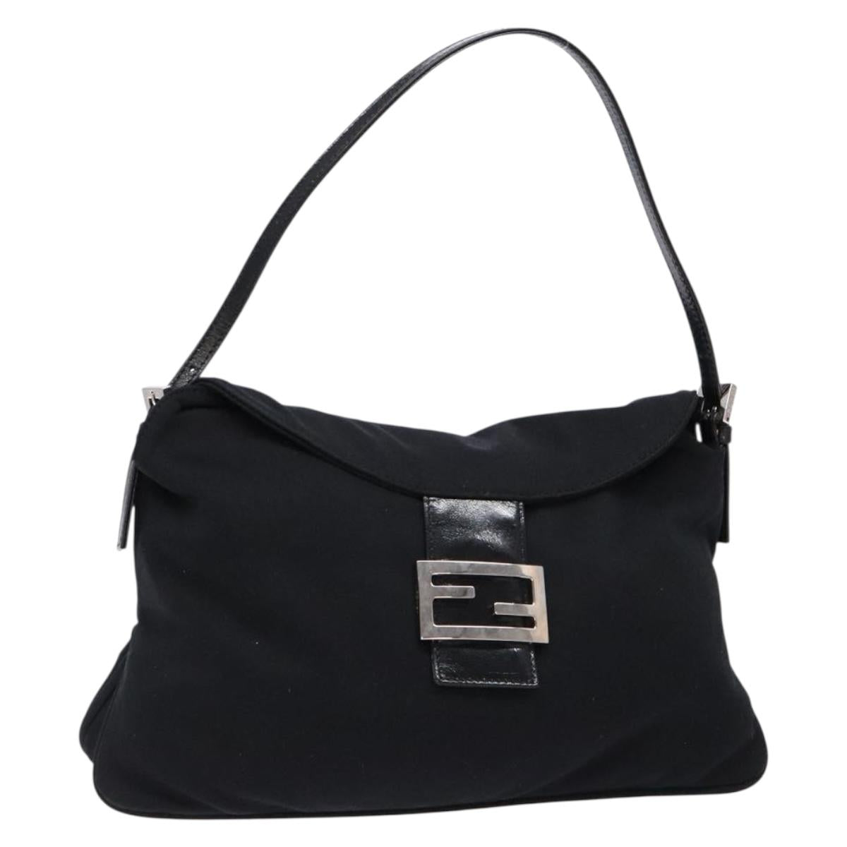 FENDI Mamma Baguette Shoulder Bag Nylon Black Silver Auth 141277
