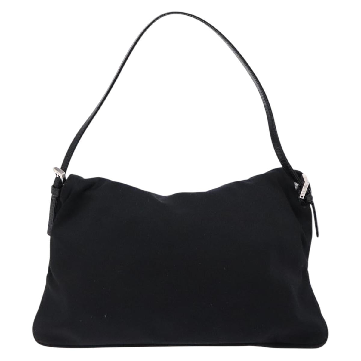 FENDI Mamma Baguette Shoulder Bag Nylon Black Silver Auth 141277
