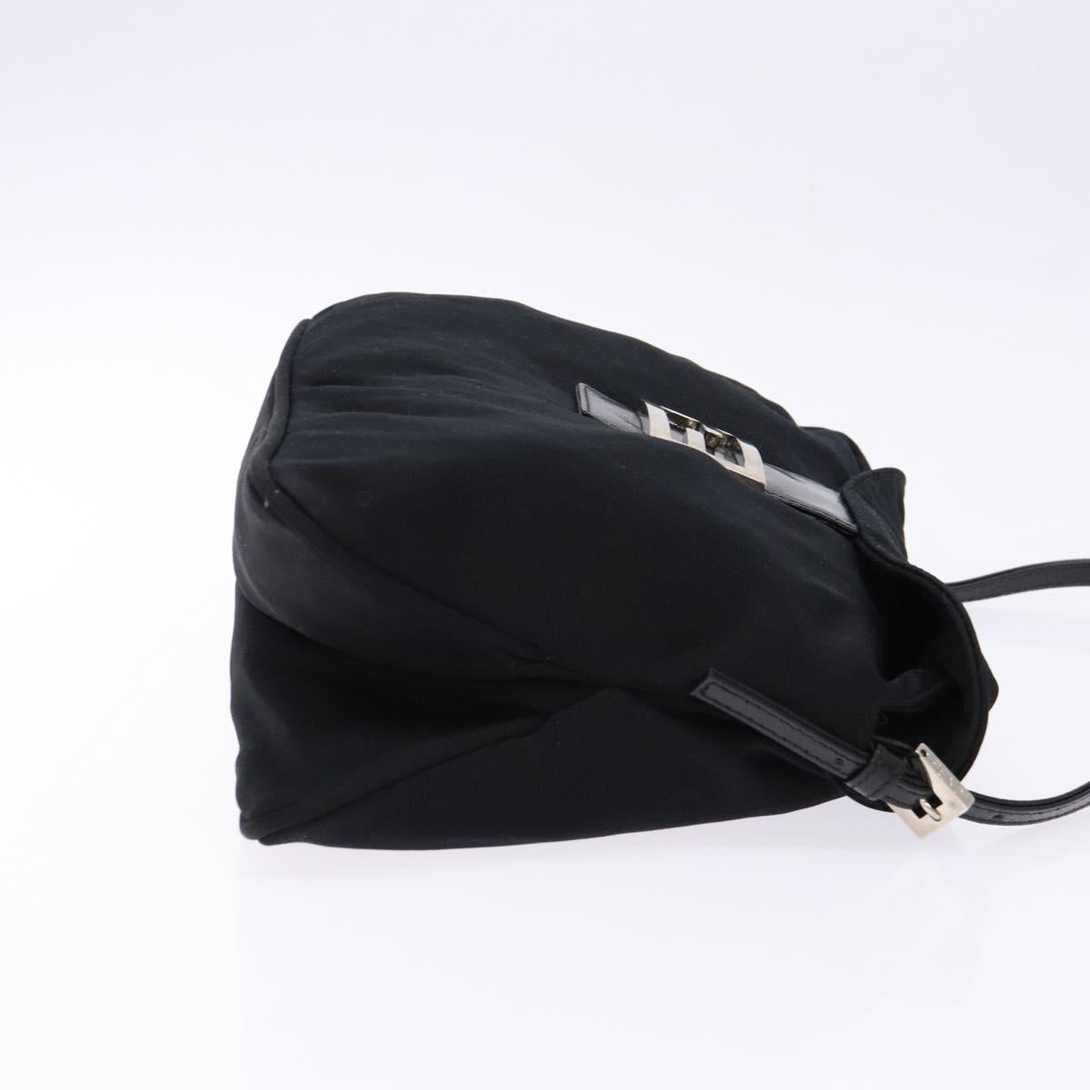 FENDI Mamma Baguette Shoulder Bag Nylon Black Silver Auth 141277