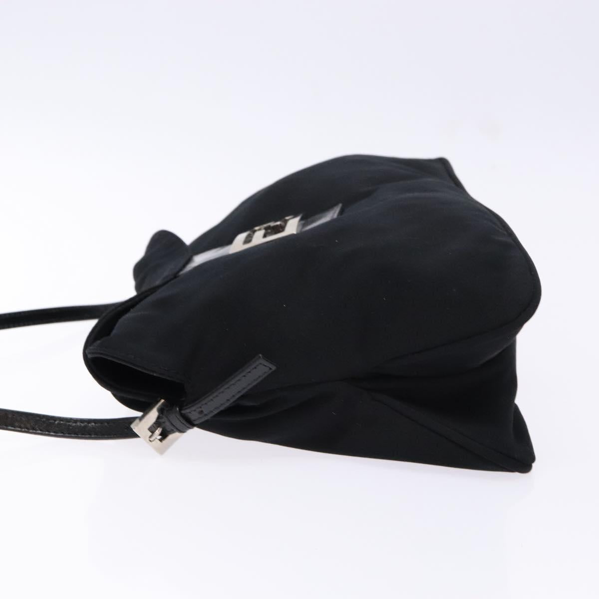FENDI Mamma Baguette Shoulder Bag Nylon Black Silver Auth 141277