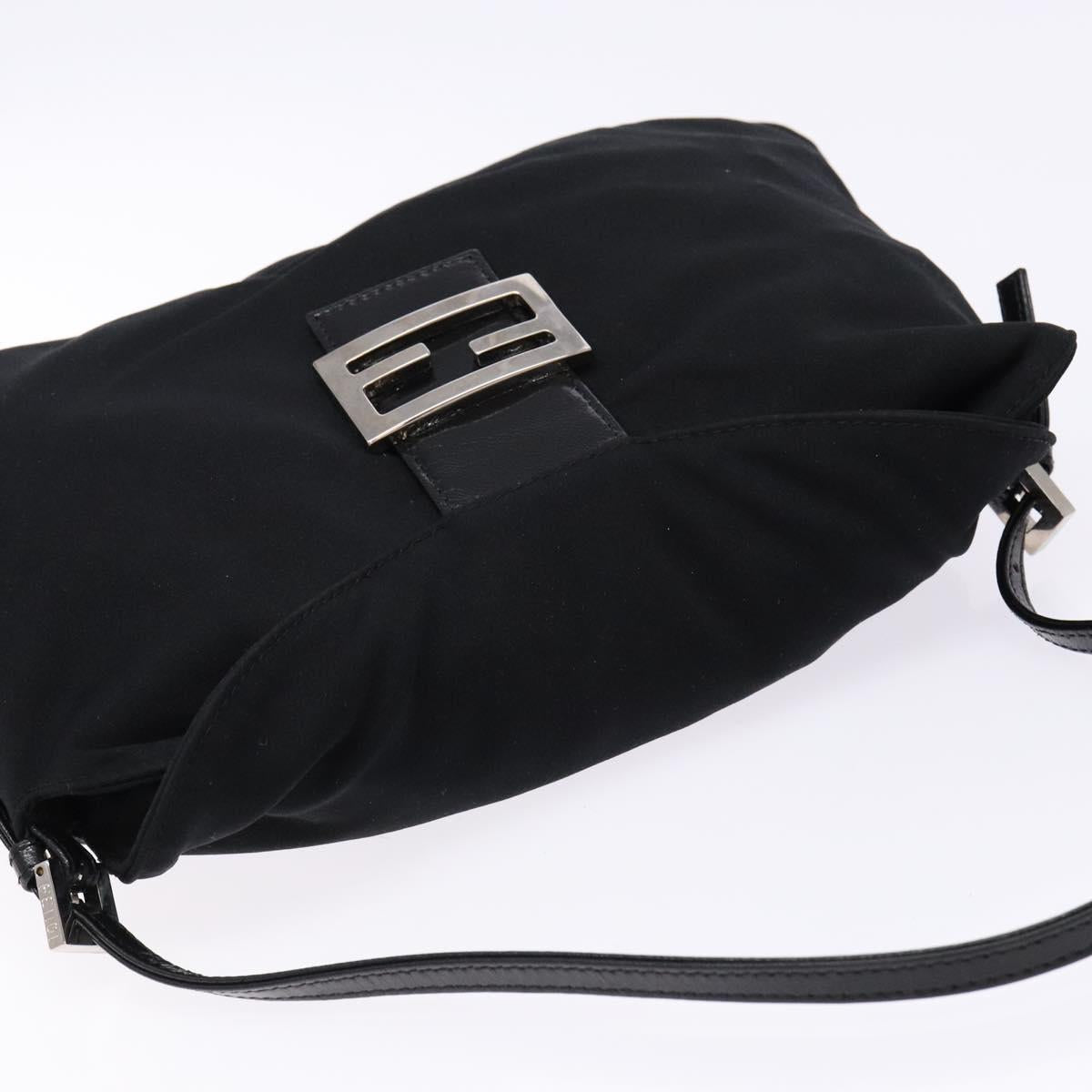 FENDI Mamma Baguette Shoulder Bag Nylon Black Silver Auth 141277