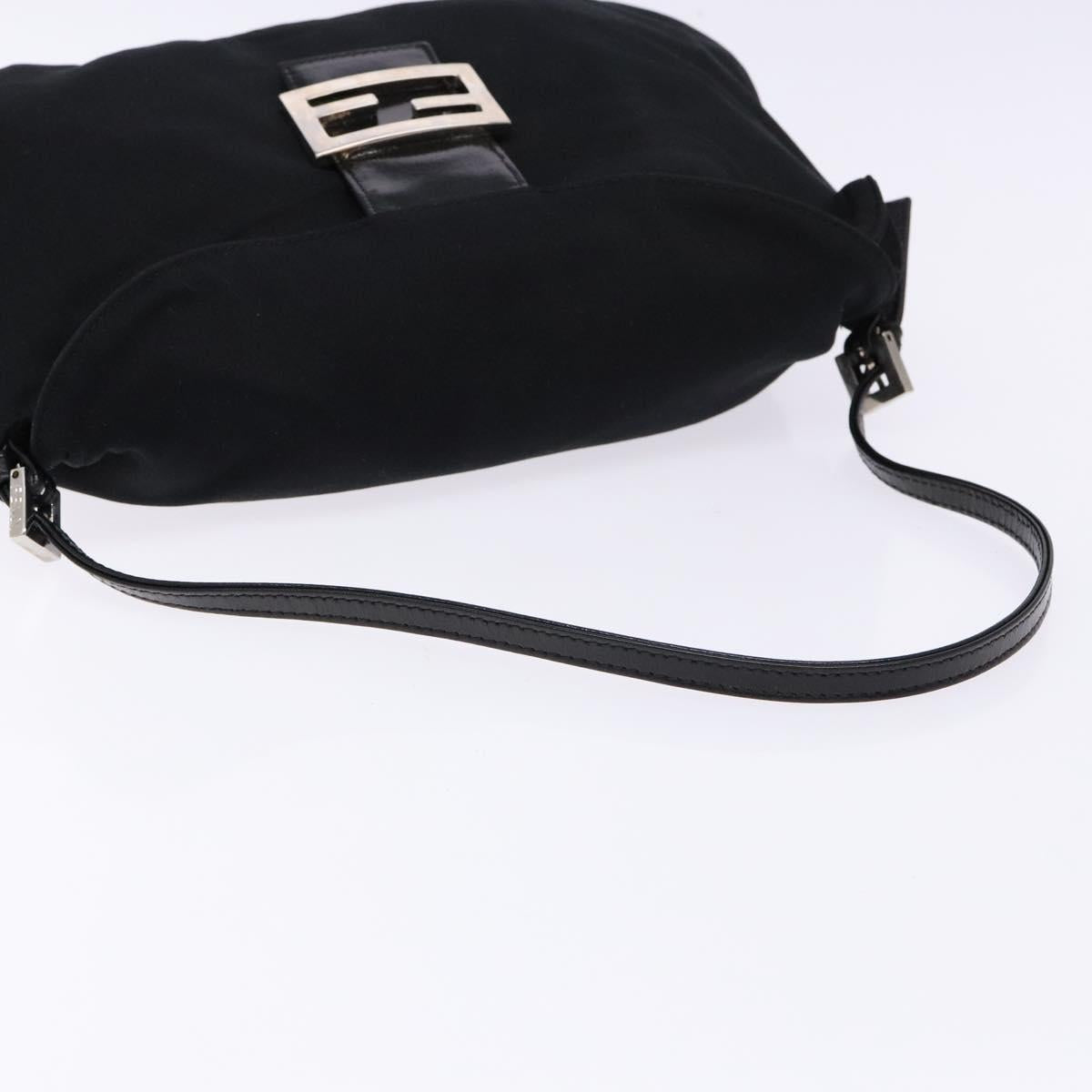 FENDI Mamma Baguette Shoulder Bag Nylon Black Silver Auth 141277