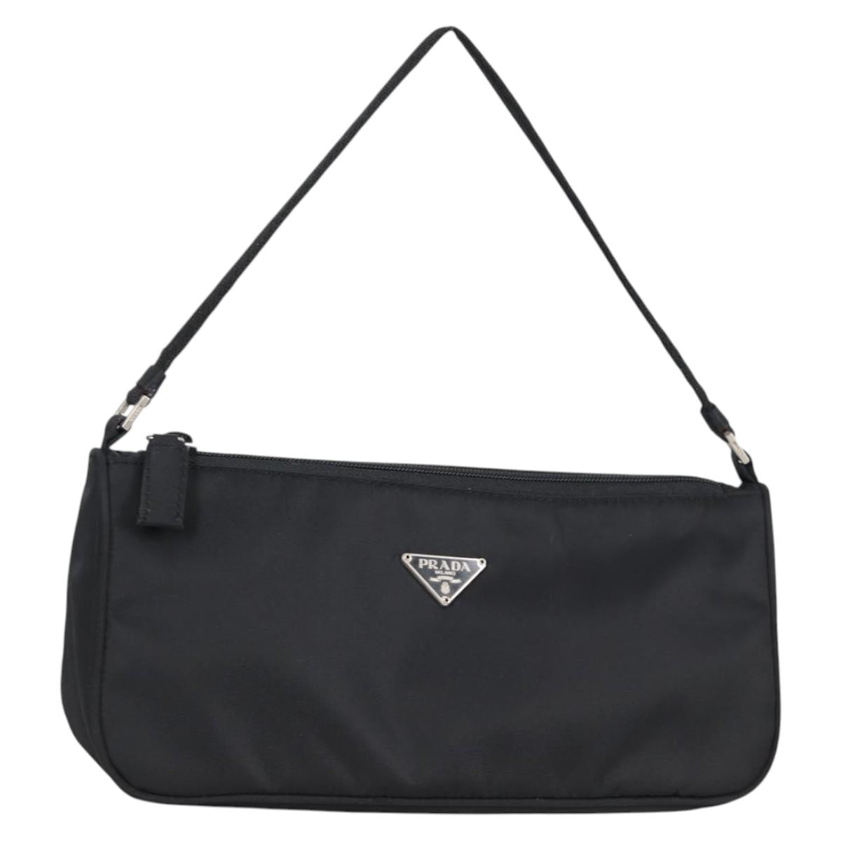 PRADA Accessory Pouch Nylon Black Silver Auth 141280V