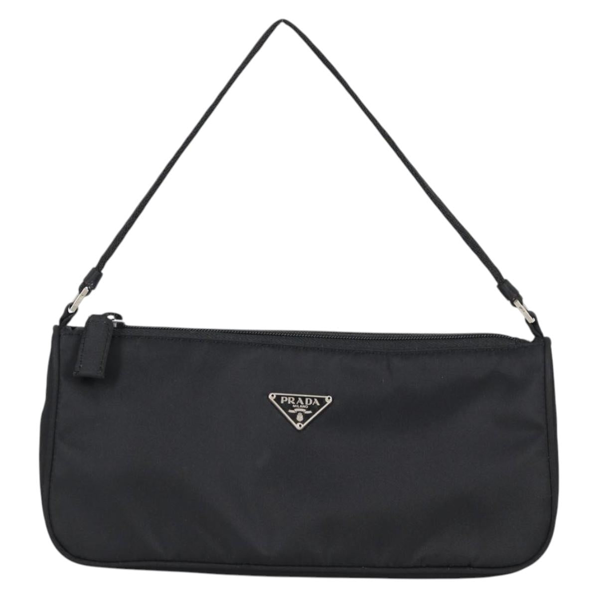 PRADA Accessory Pouch Nylon Black Silver Auth 141280V