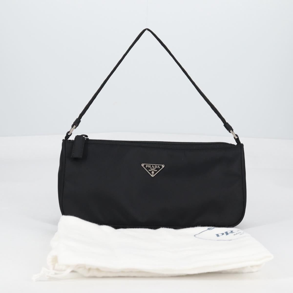 PRADA Accessory Pouch Nylon Black Silver Auth 141280V