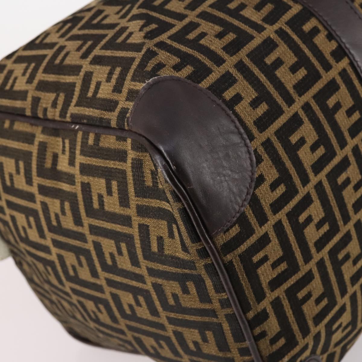 FENDI Zucca Canvas Boston Bag Black Brown Auth 141285