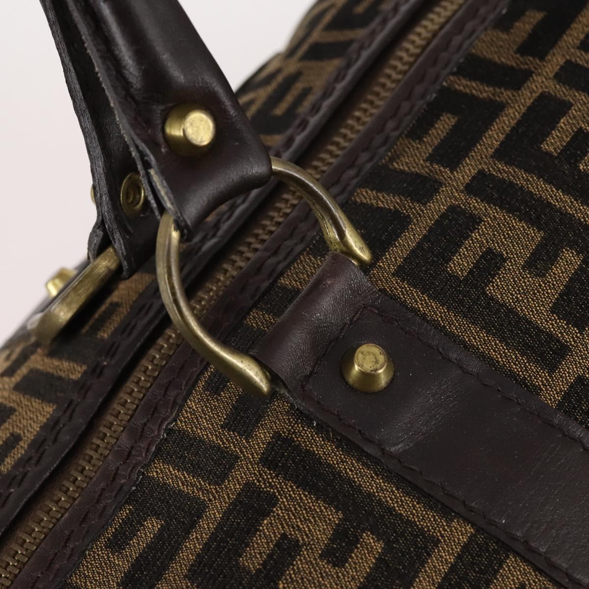 FENDI Zucca Canvas Boston Bag Black Brown Auth 141285