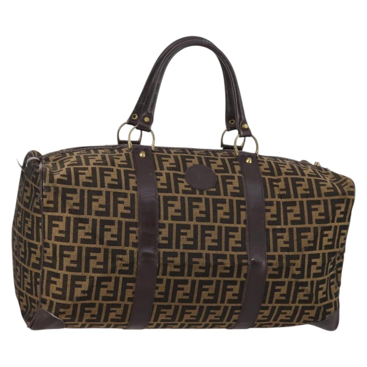 FENDI Zucca Canvas Boston Bag Black Brown Auth 141285