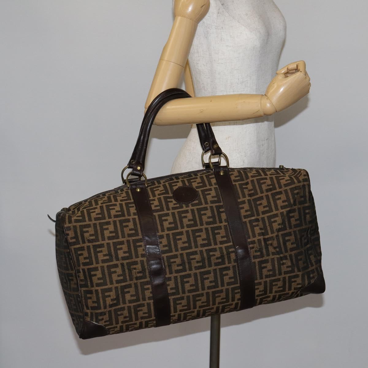 FENDI Zucca Canvas Boston Bag Black Brown Auth 141285