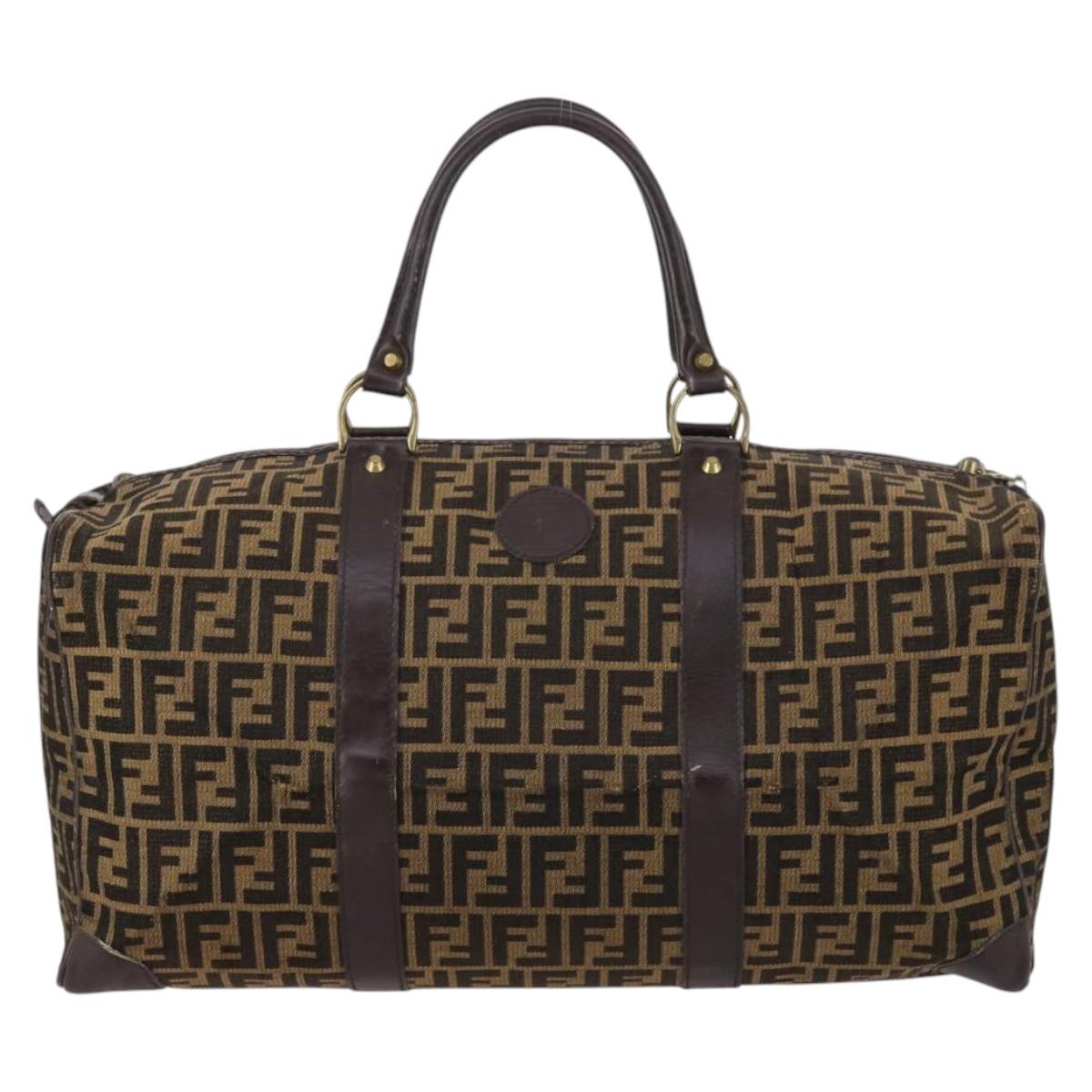 FENDI Zucca Canvas Boston Bag Black Brown Auth 141285