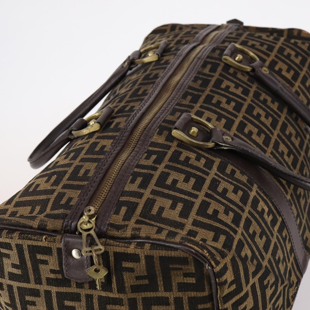 FENDI Zucca Canvas Boston Bag Black Brown Auth 141285