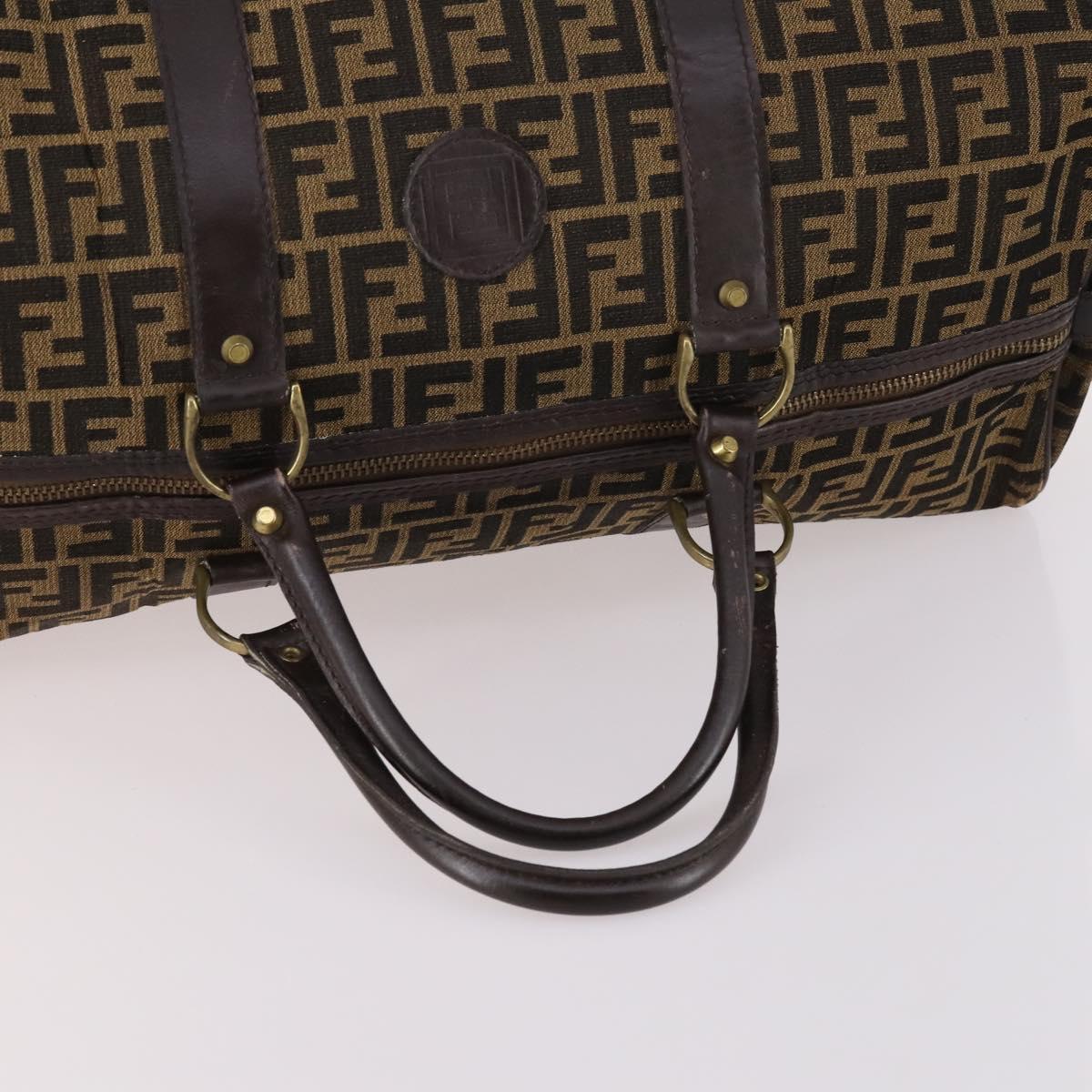 FENDI Zucca Canvas Boston Bag Black Brown Auth 141285