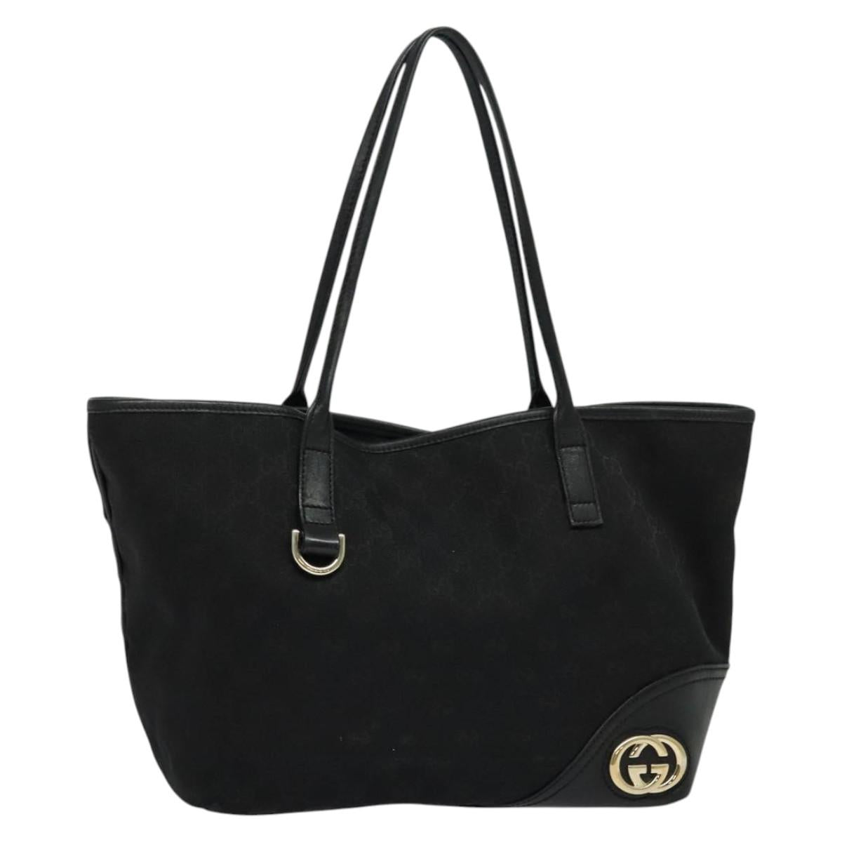 GUCCI GG Canvas Abbey Tote Bag Black Gold 169946 Auth 141287