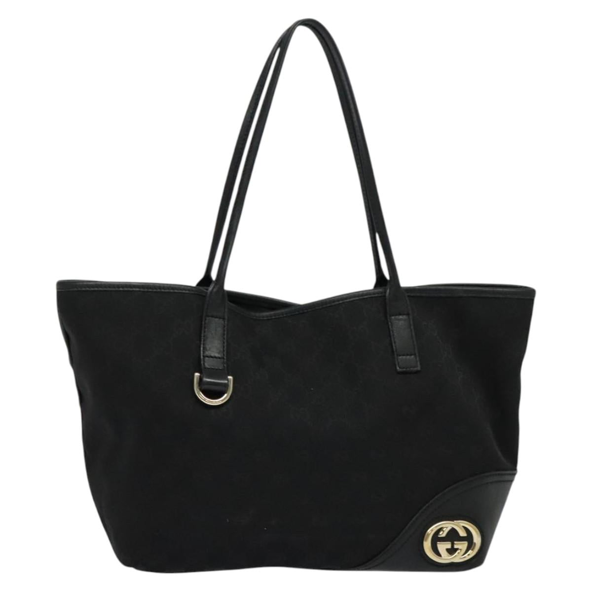GUCCI GG Canvas Abbey Tote Bag Black Gold 169946 Auth 141287