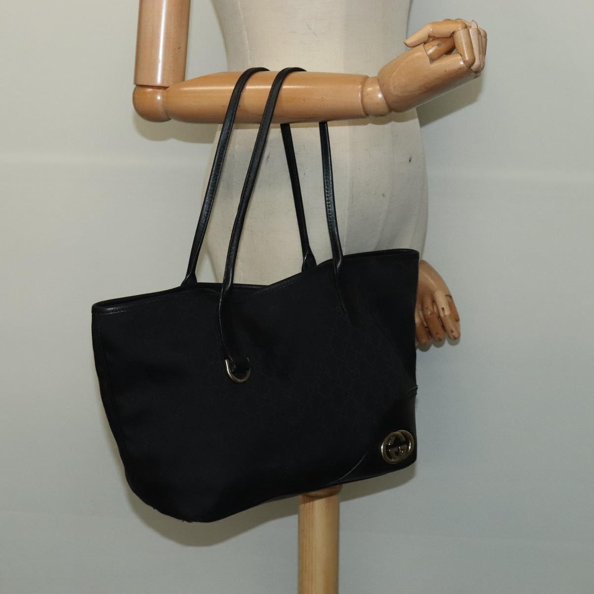 GUCCI GG Canvas Abbey Tote Bag Black Gold 169946 Auth 141287