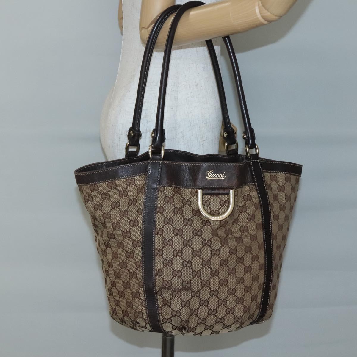 GUCCI GG Canvas Abbey Tote Bag Beige Gold 211982 Auth 141289