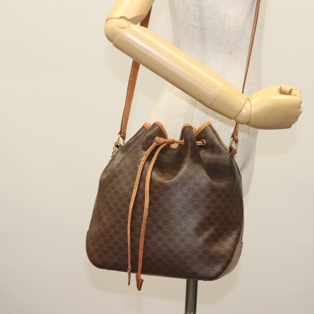 CELINE Macadam Canvas Shoulder Bag PVC Leather Brown Gold Auth 141339