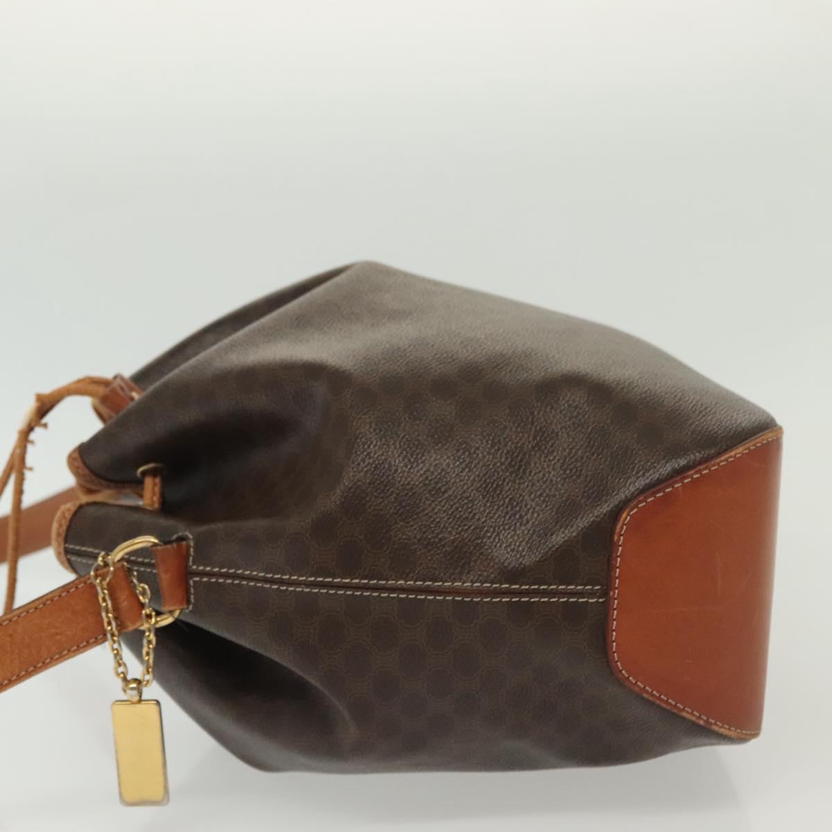 CELINE Macadam Canvas Shoulder Bag PVC Leather Brown Gold Auth 141339