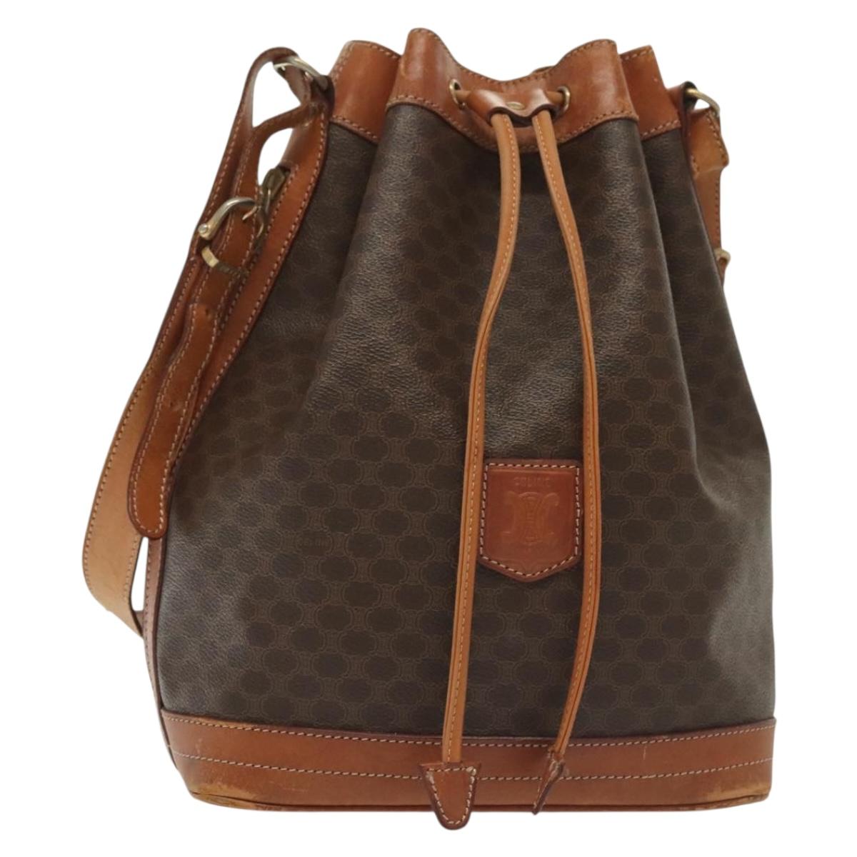 CELINE Macadam Canvas Shoulder Bag PVC Leather Brown Gold Auth 141340