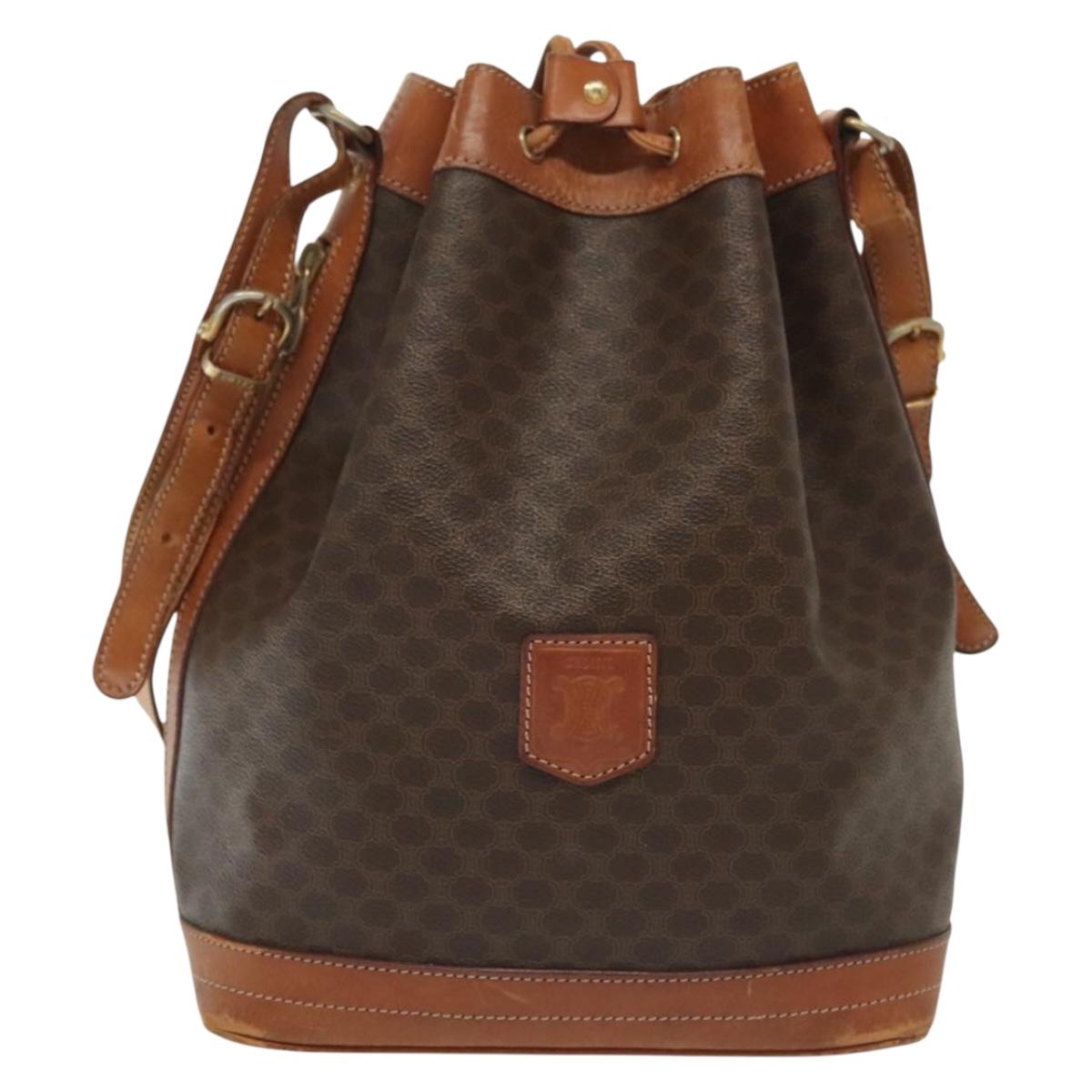 CELINE Macadam Canvas Shoulder Bag PVC Leather Brown Gold Auth 141340