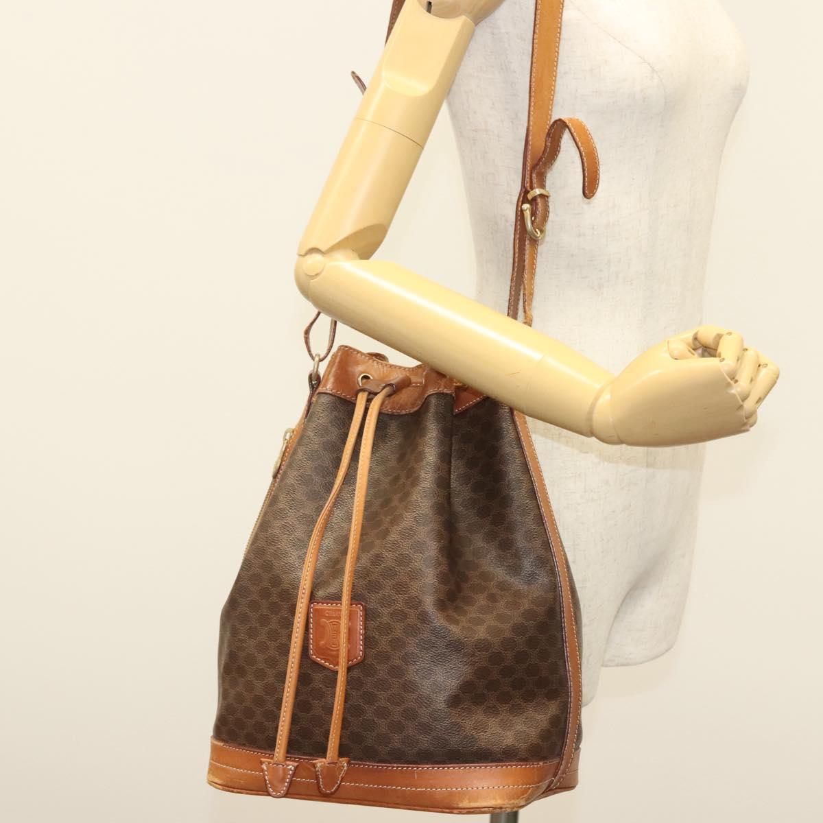 CELINE Macadam Canvas Shoulder Bag PVC Leather Brown Gold Auth 141340