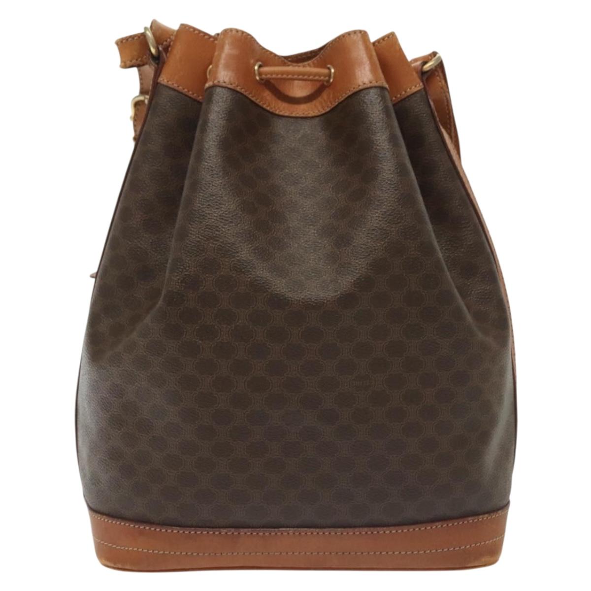 CELINE Macadam Canvas Shoulder Bag PVC Leather Brown Gold Auth 141340