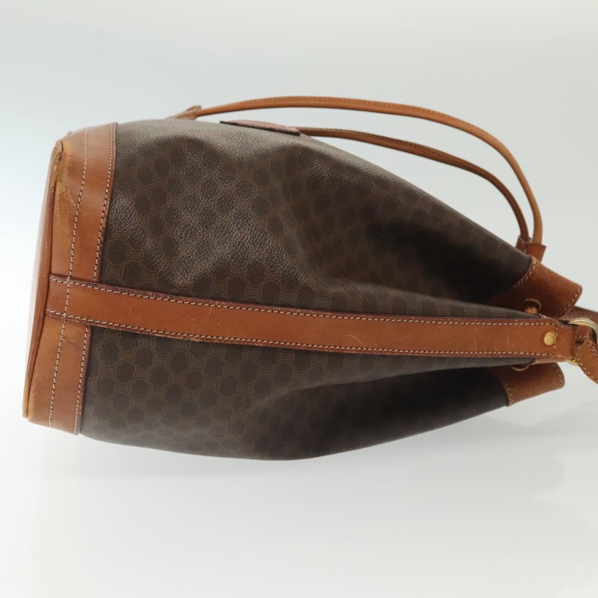 CELINE Macadam Canvas Shoulder Bag PVC Leather Brown Gold Auth 141340