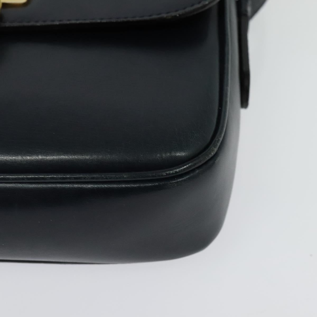 CELINE Shoulder Bag Leather Navy Gold Auth 141341