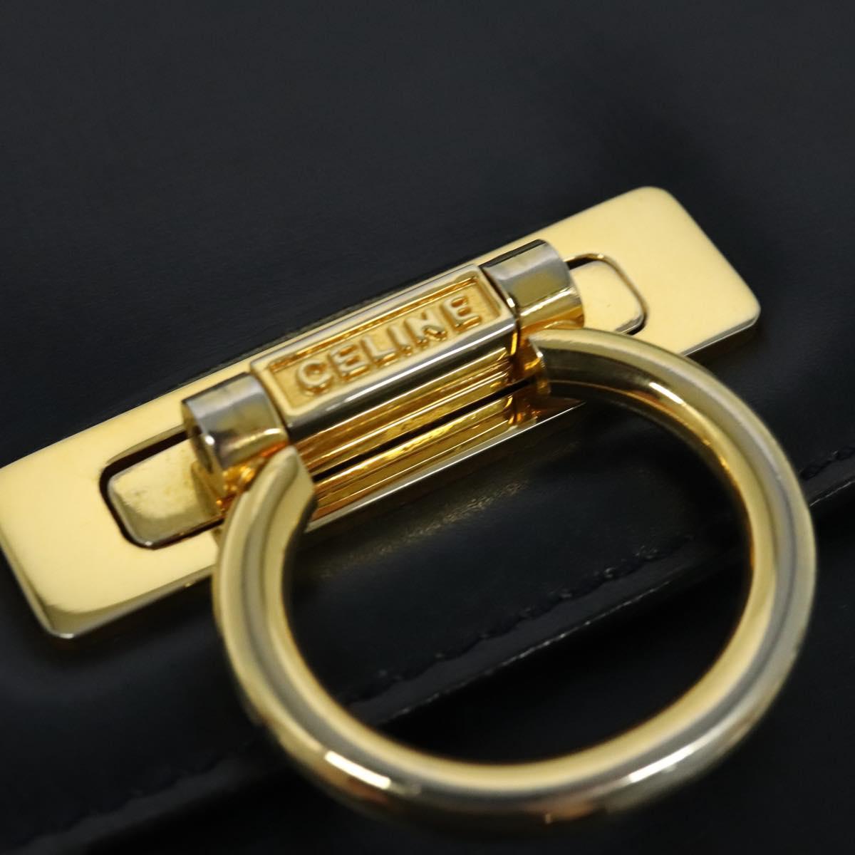 CELINE Shoulder Bag Leather Navy Gold Auth 141341