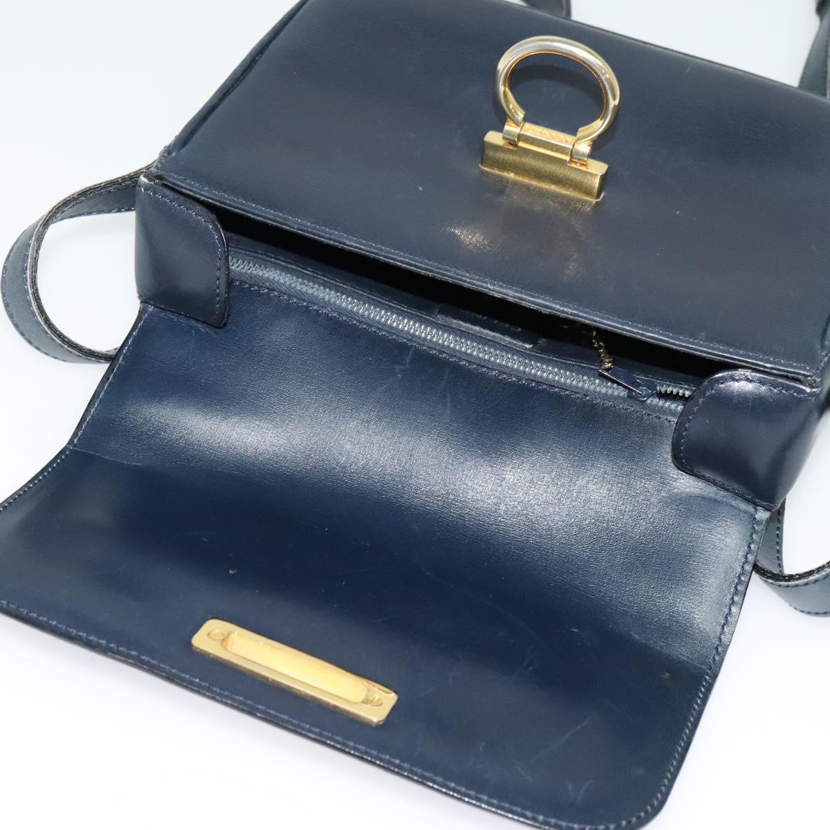 CELINE Shoulder Bag Leather Navy Gold Auth 141341