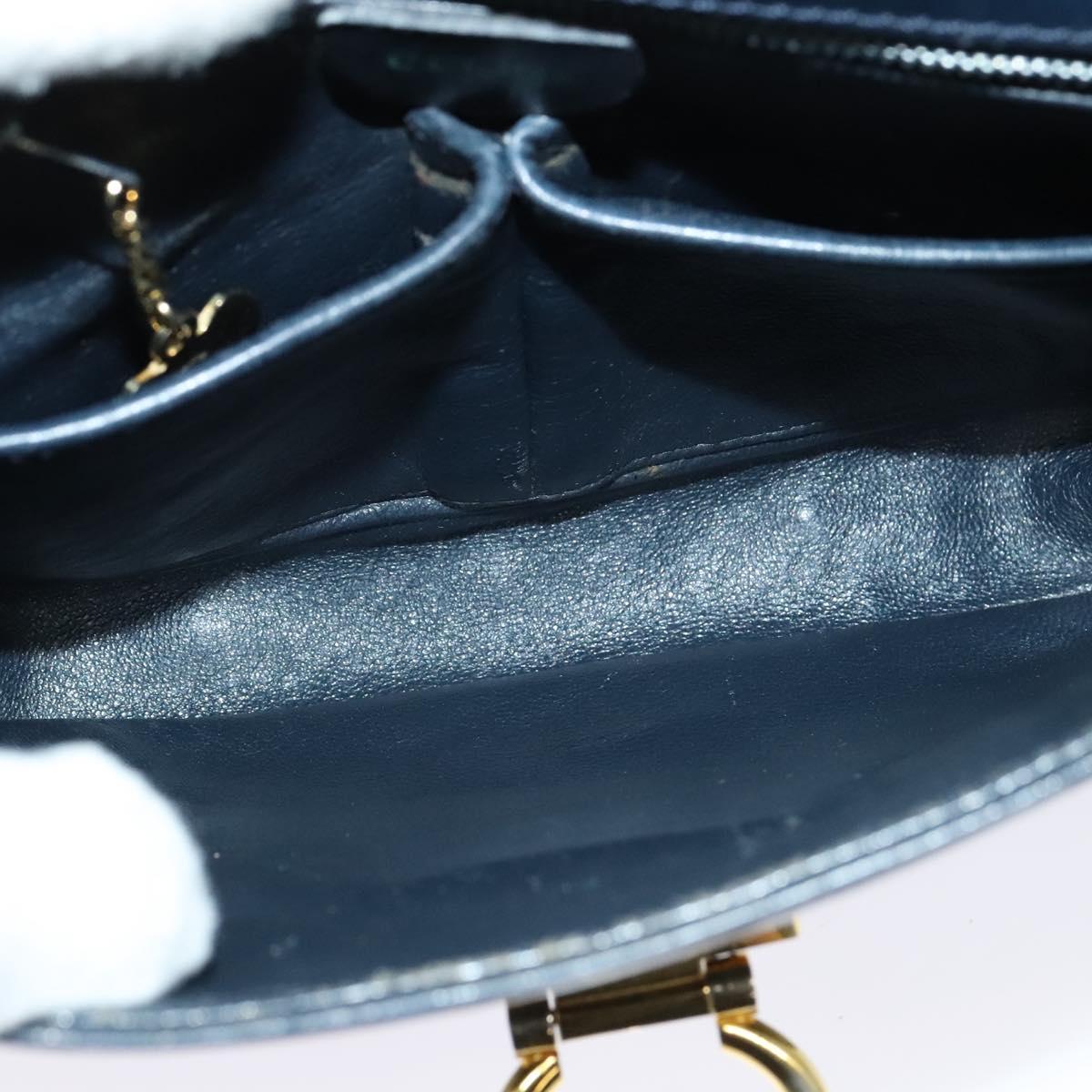 CELINE Shoulder Bag Leather Navy Gold Auth 141341