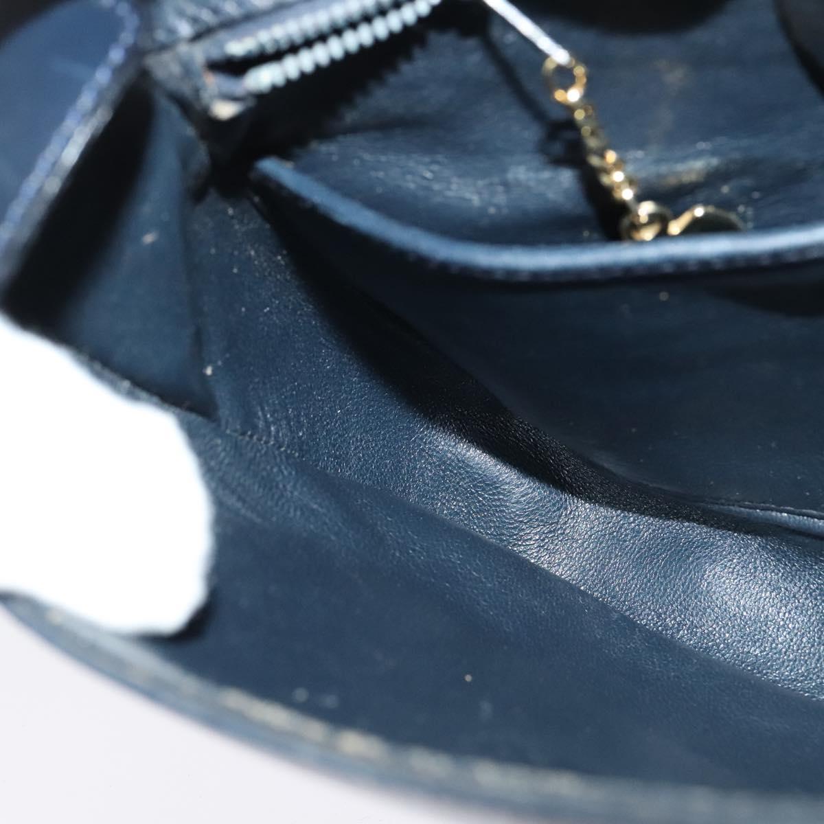 CELINE Shoulder Bag Leather Navy Gold Auth 141341