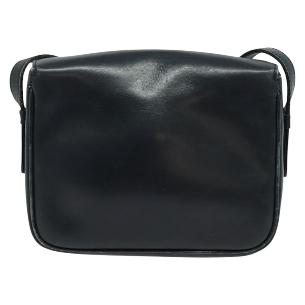 CELINE Shoulder Bag Leather Navy Gold Auth 141341