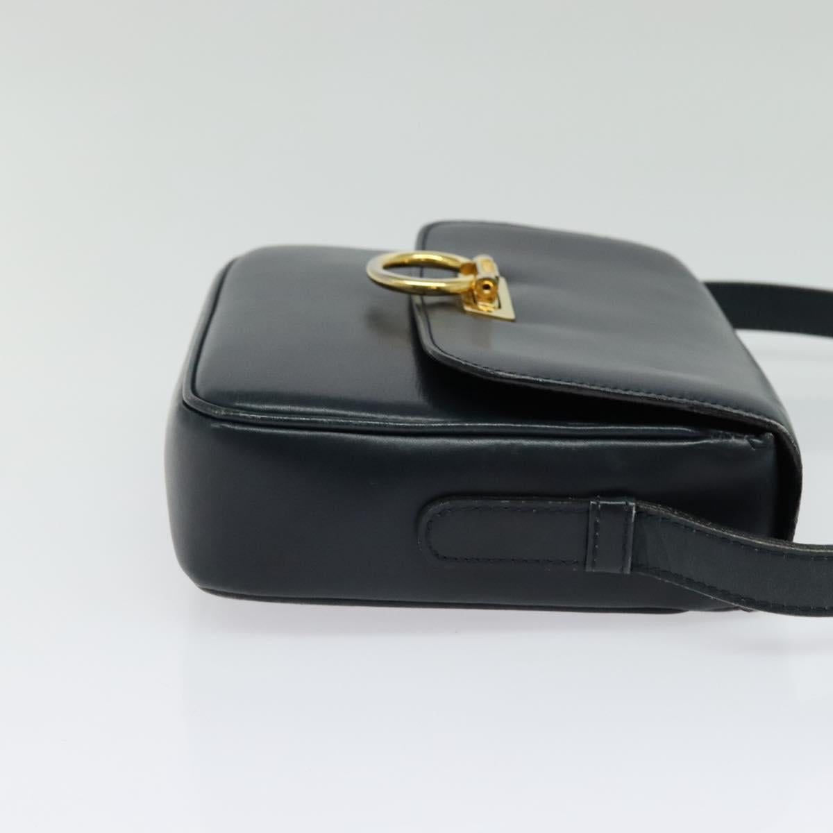CELINE Shoulder Bag Leather Navy Gold Auth 141341