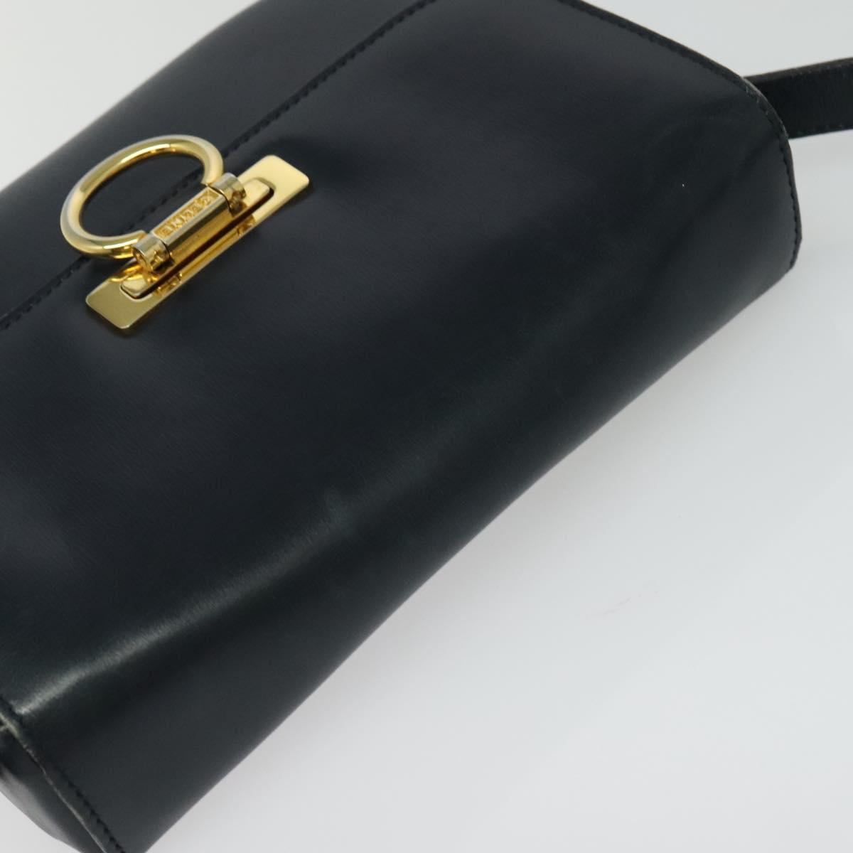 CELINE Shoulder Bag Leather Navy Gold Auth 141341