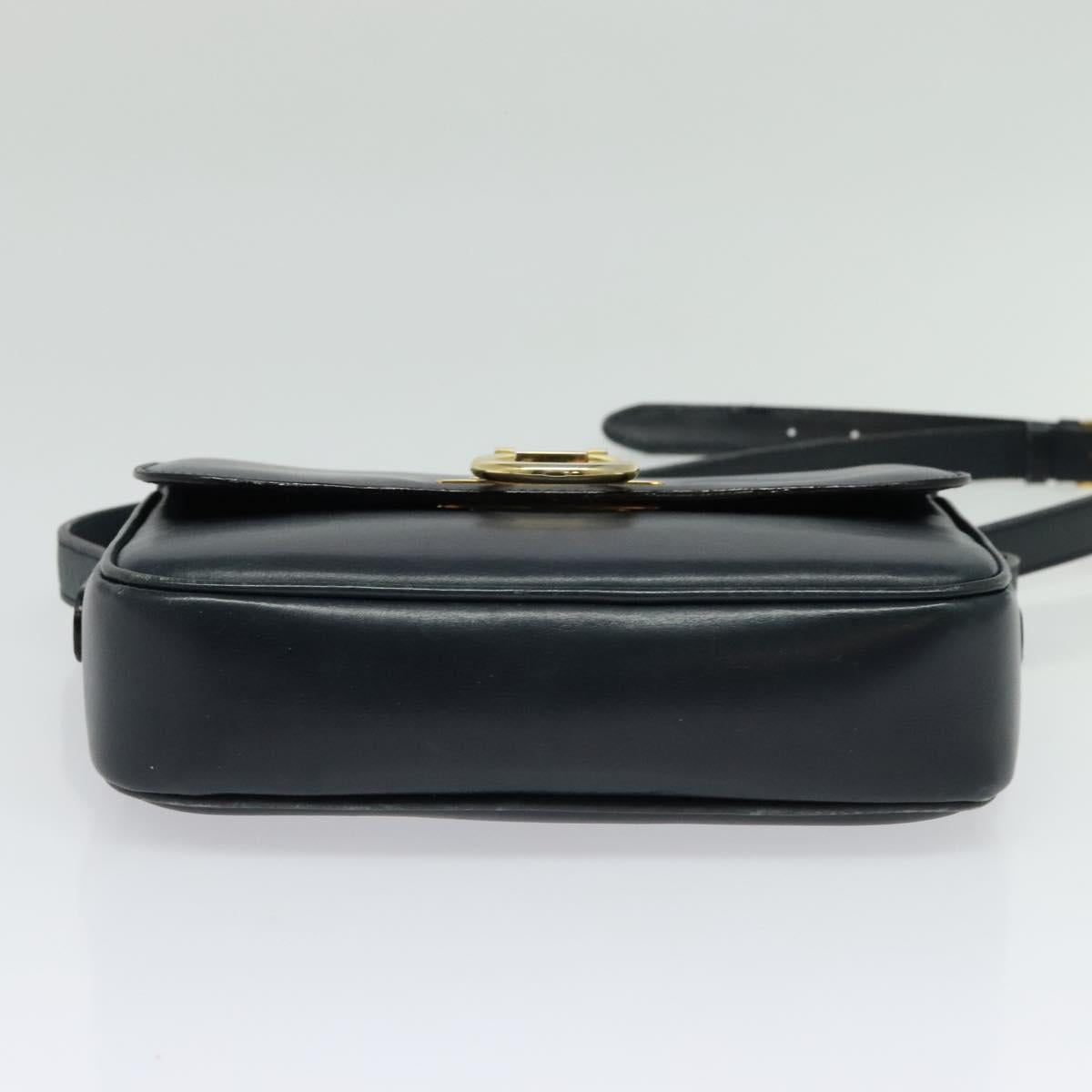CELINE Shoulder Bag Leather Navy Gold Auth 141341