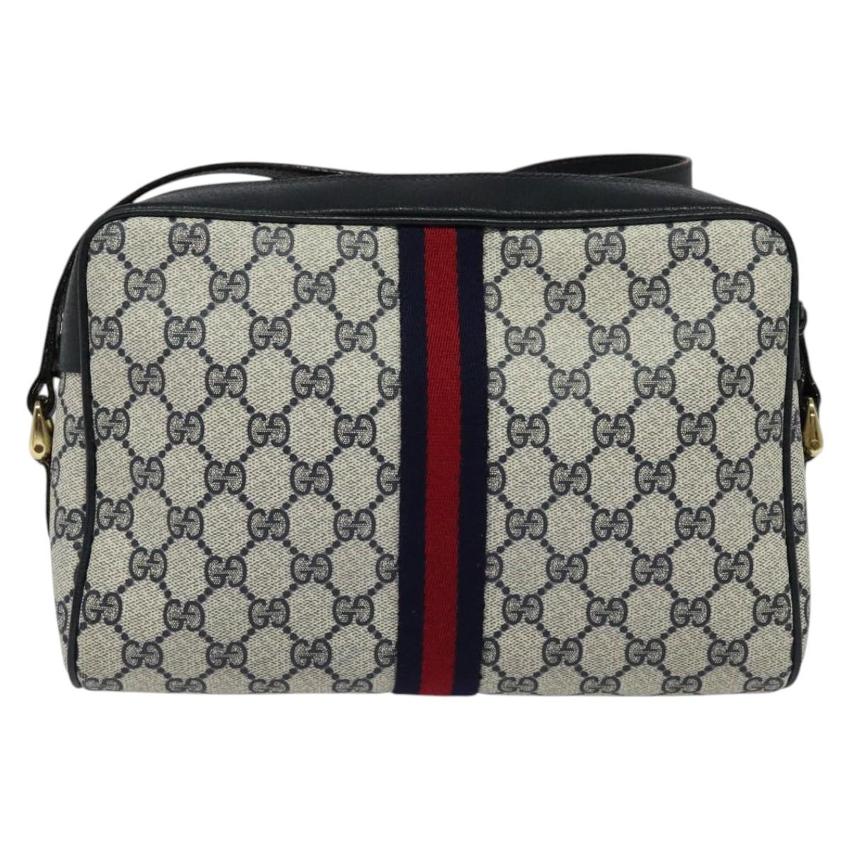 GUCCI GG Supreme Sherry Line Shoulder Bag PVC Navy Gold 001 4071 5 Auth 141349
