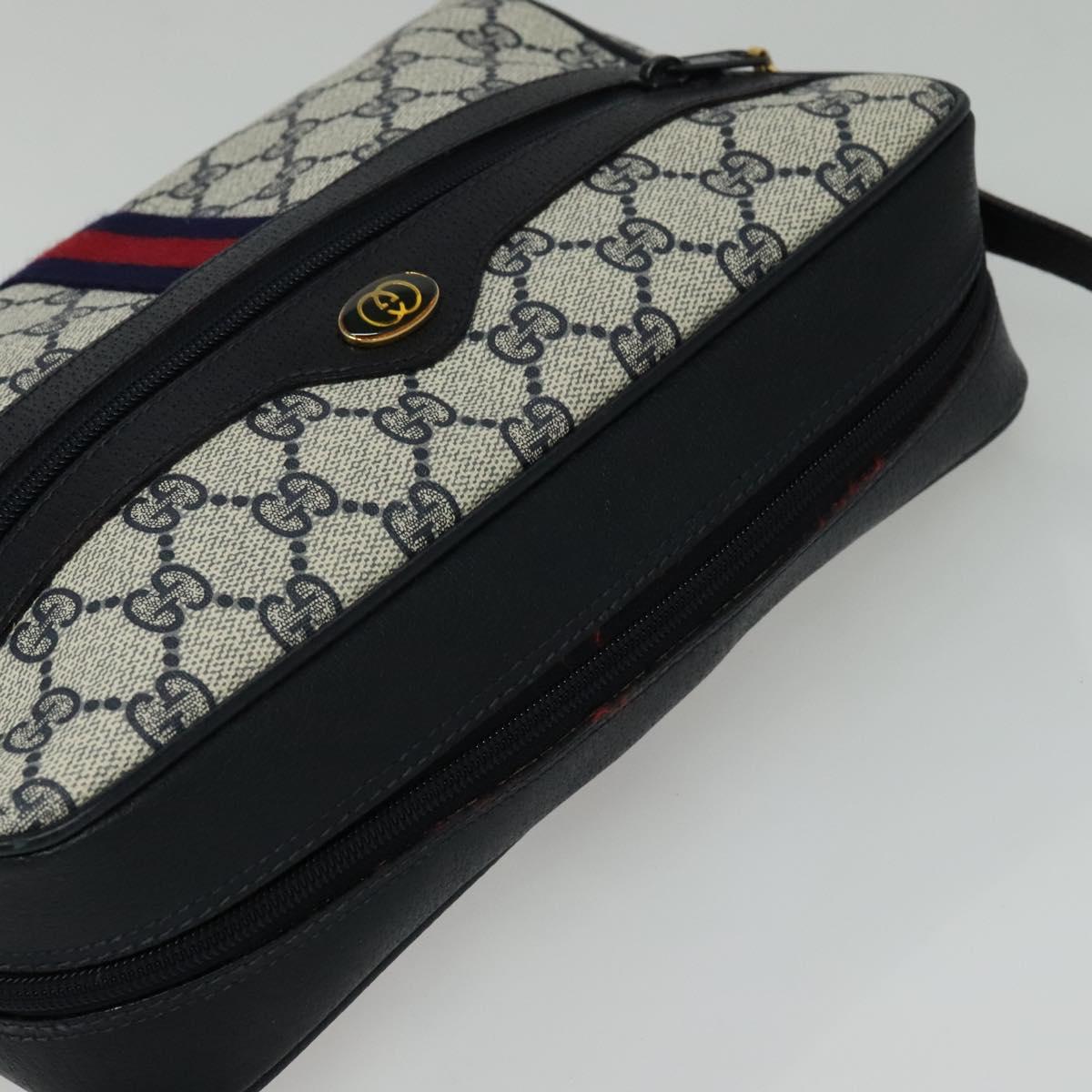 GUCCI GG Supreme Sherry Line Shoulder Bag PVC Navy Gold 001 4071 5 Auth 141349