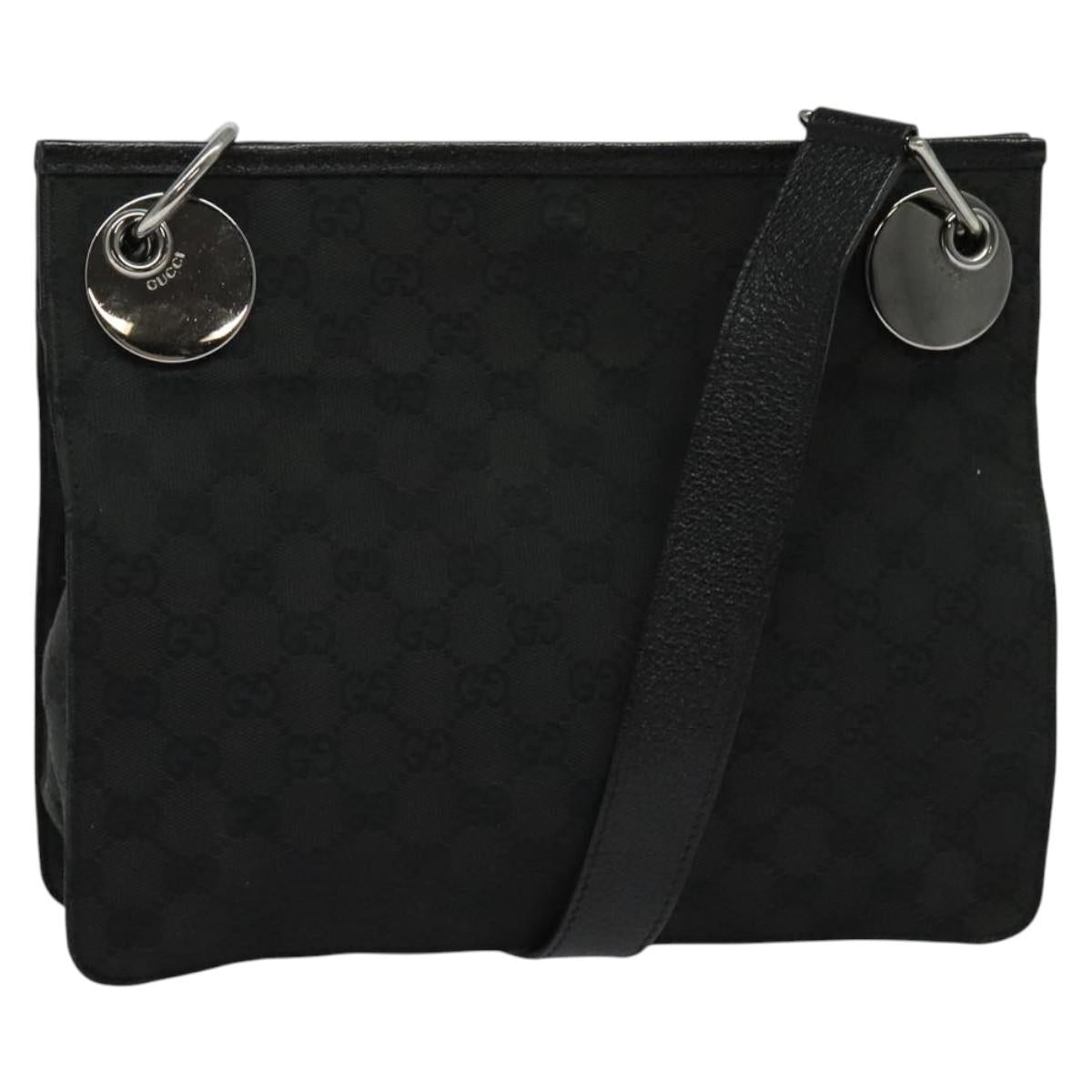 GUCCI GG Canvas Shoulder Bag Black Silver 120841 Auth 141350