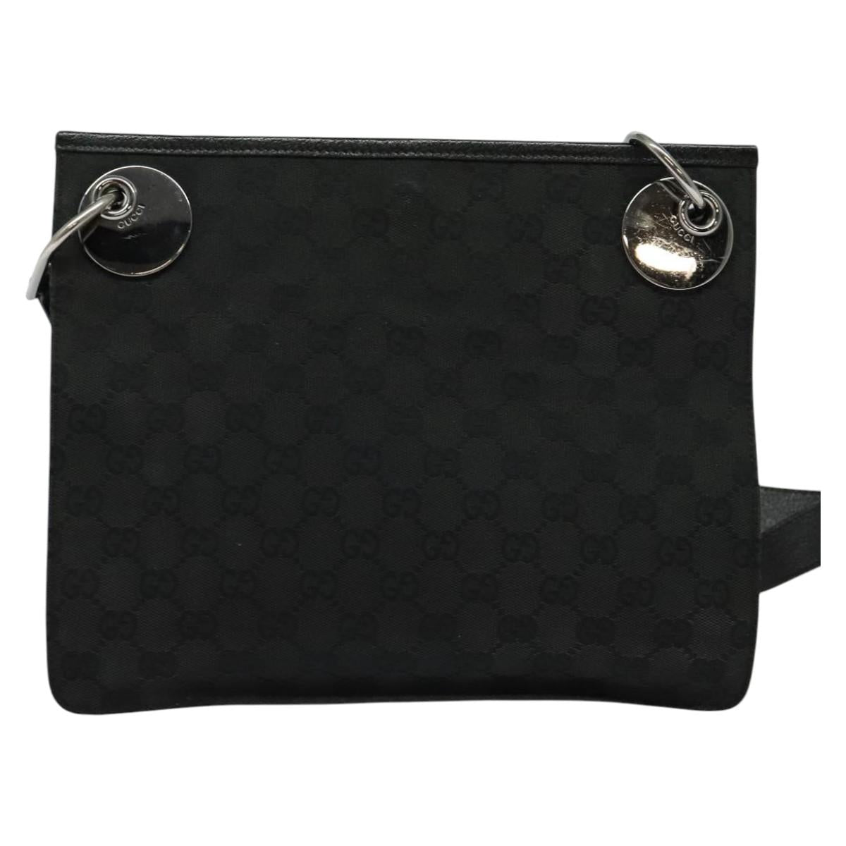 GUCCI GG Canvas Shoulder Bag Black Silver 120841 Auth 141350