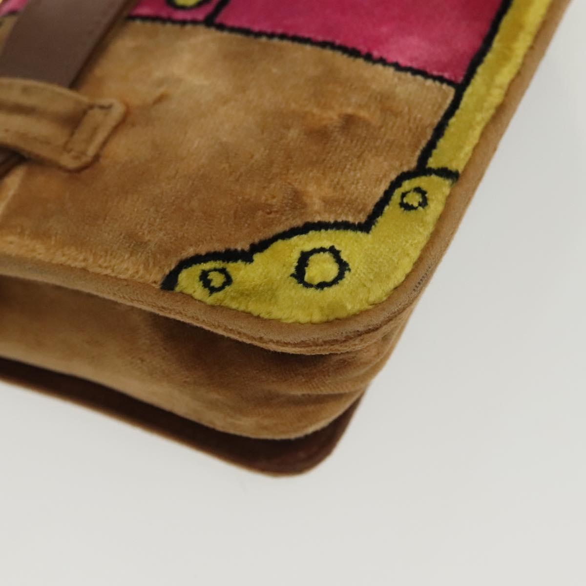 PRADA Chain Kaye Shoulder Bag Velor Beige Gold Auth 141360