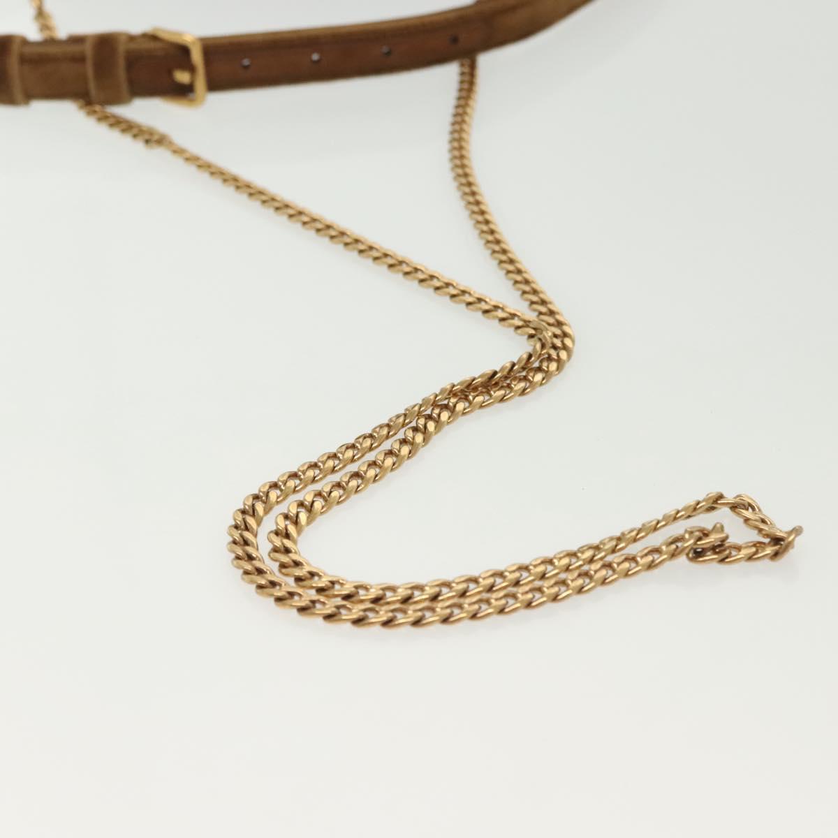 PRADA Chain Kaye Shoulder Bag Velor Beige Gold Auth 141360