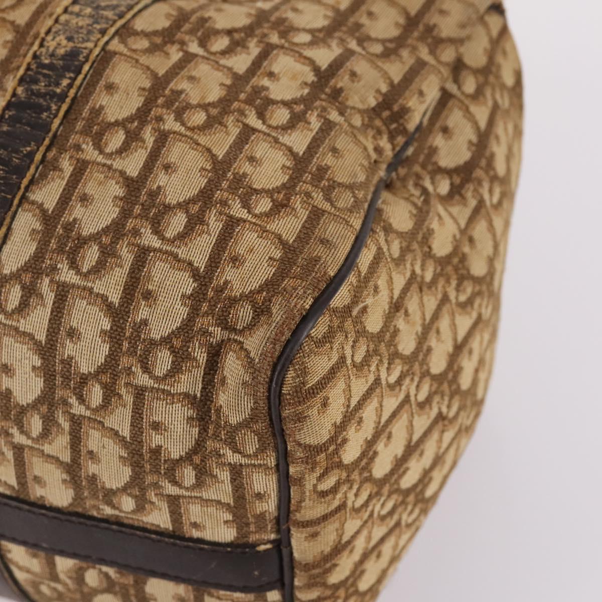 Christian Dior Trotter Canvas Boston Bag Brown Gold Auth 141365