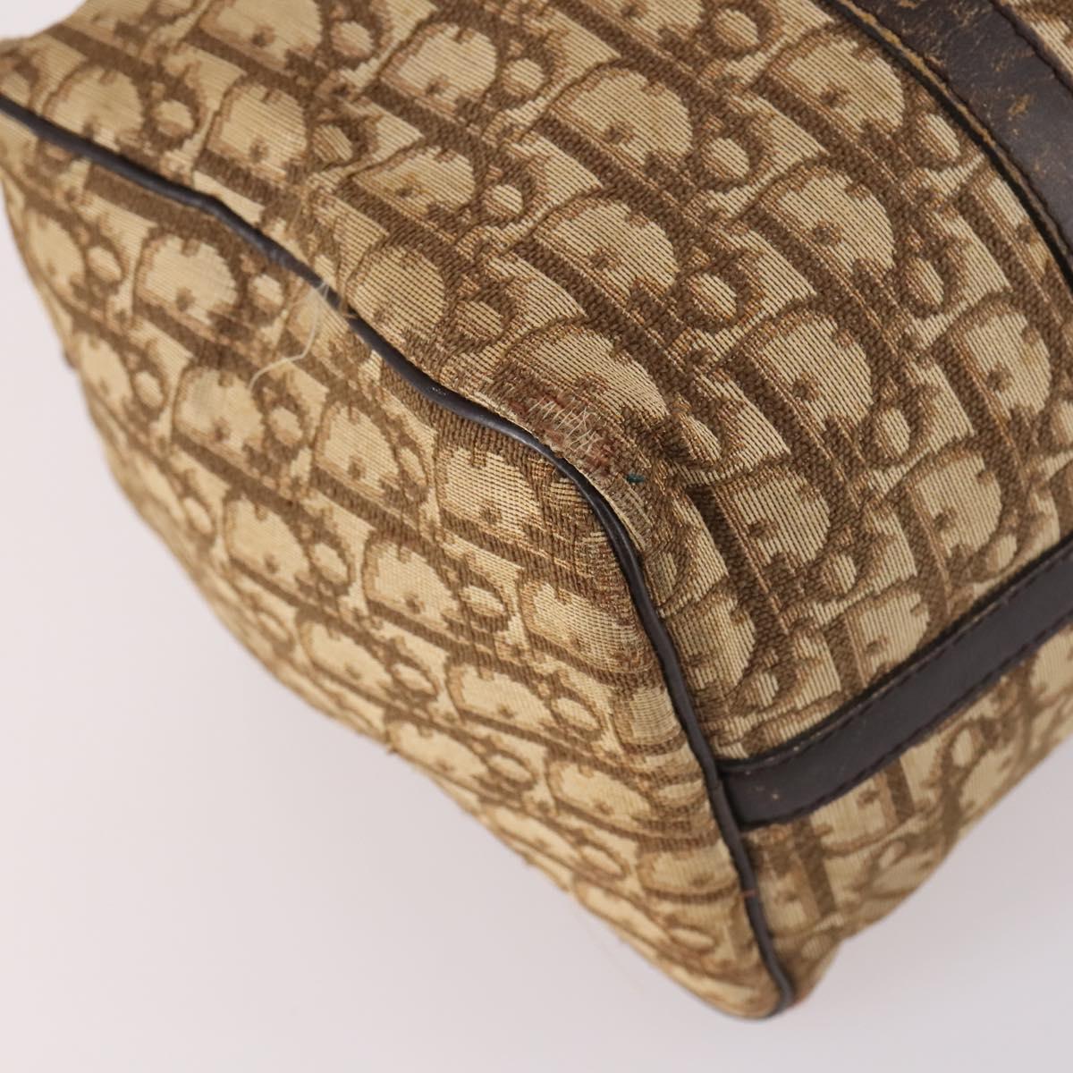 Christian Dior Trotter Canvas Boston Bag Brown Gold Auth 141365