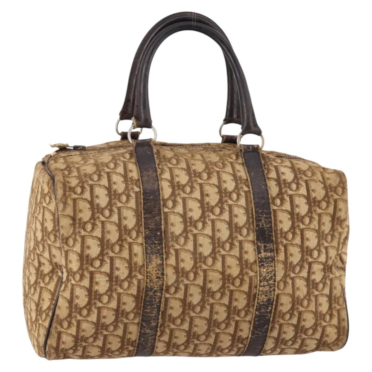 Christian Dior Trotter Canvas Boston Bag Brown Gold Auth 141365