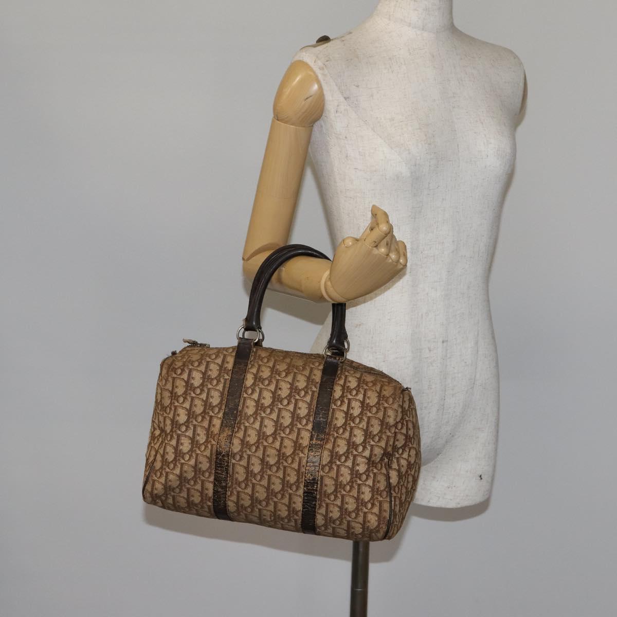 Christian Dior Trotter Canvas Boston Bag Brown Gold Auth 141365